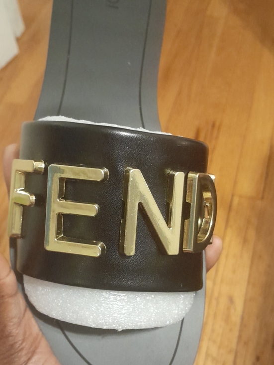 Fendi Shoes - Fendi Black Slide with Gold Logo Hardware